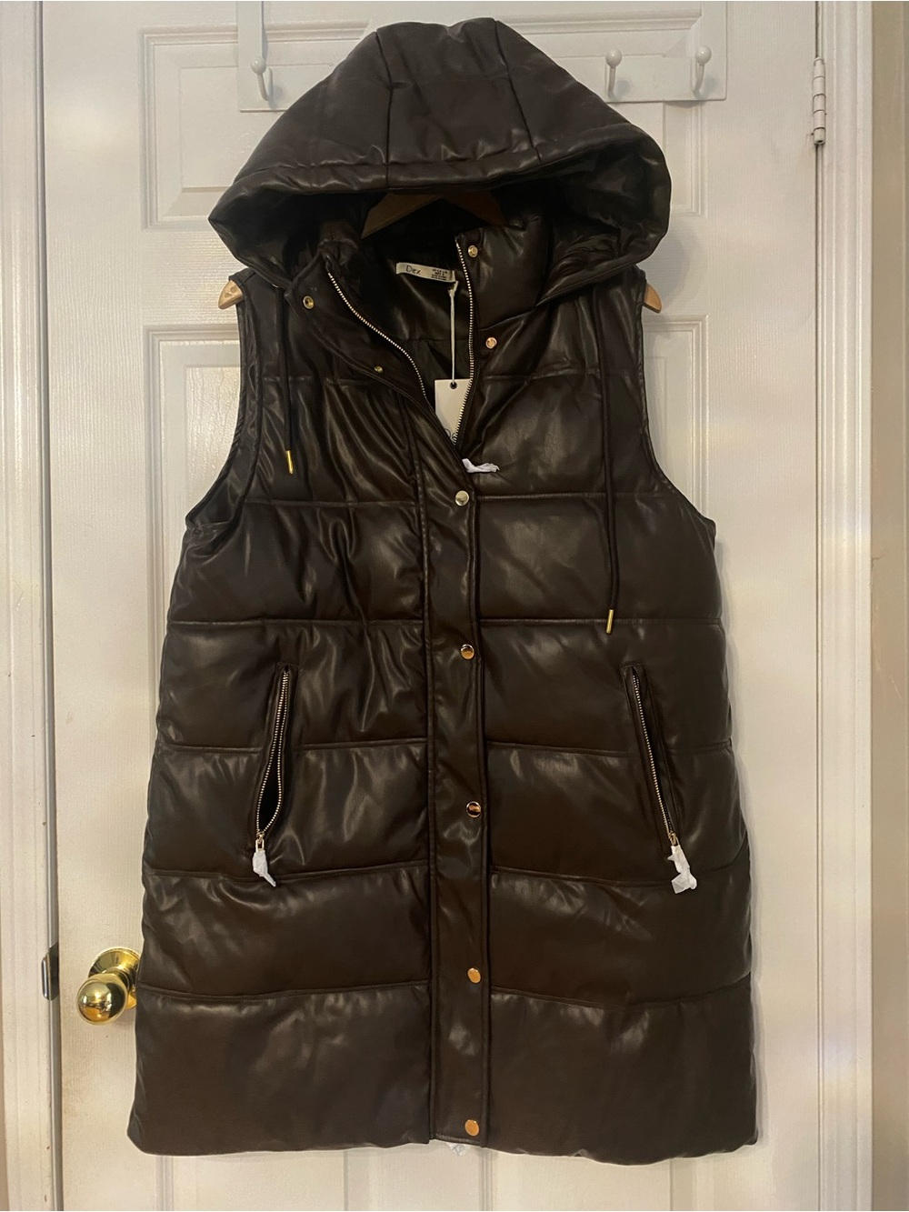 Dex Dark Brown Hooded Quilted Puffer Vest #23